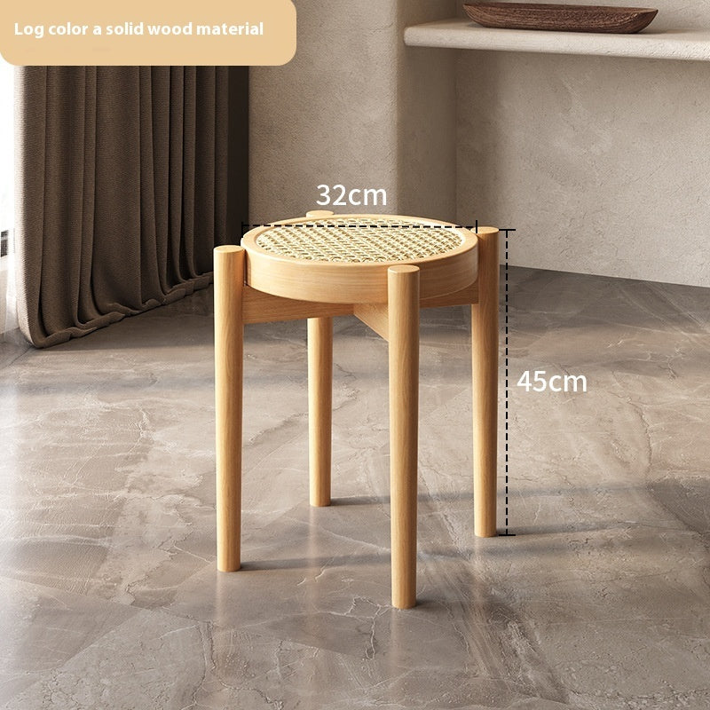 Wood and Rattan Stackable Stool
