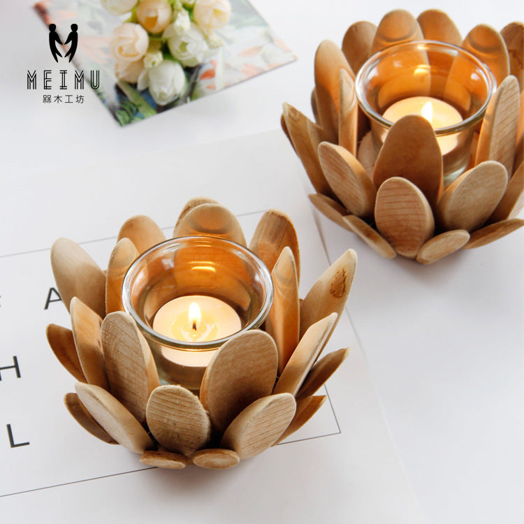 Handcrafted Wooden Flower Candle Holder