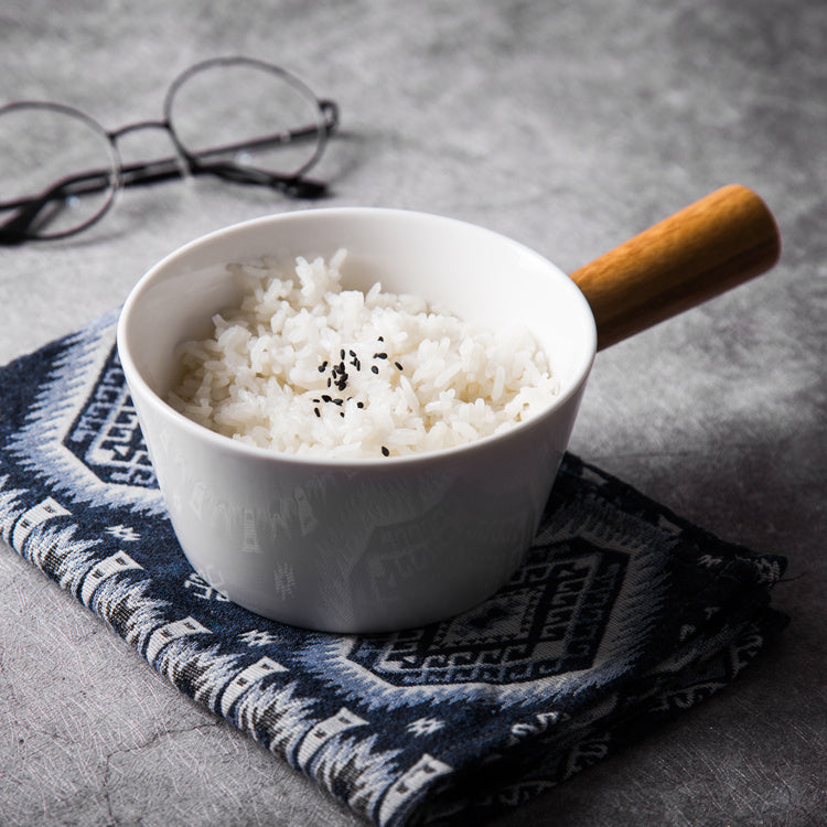 Ceramic Bowl With Wooden Handle