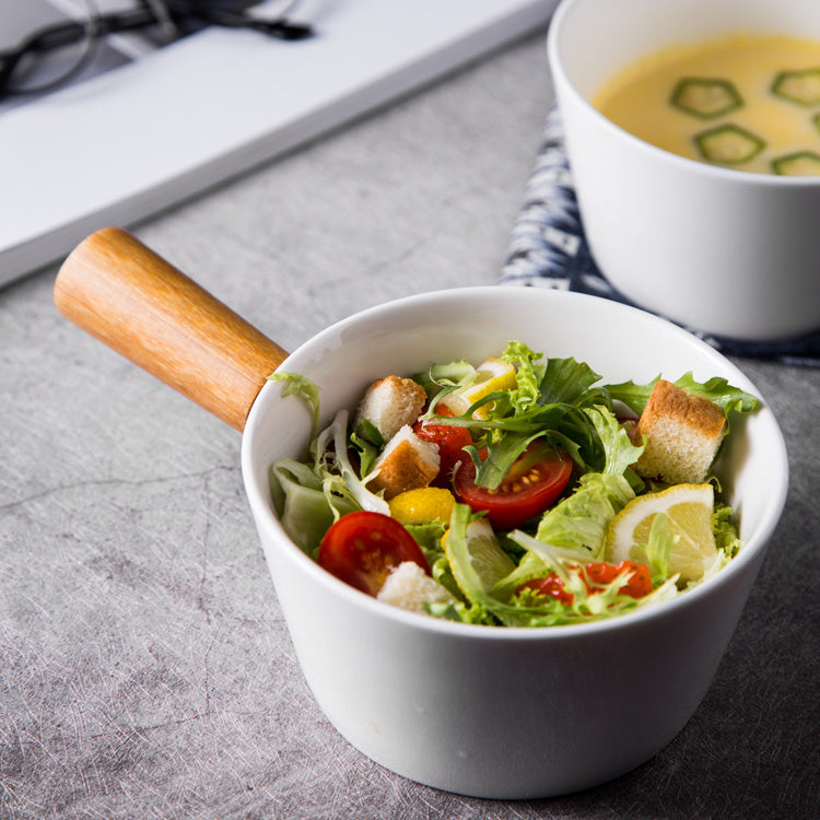 Ceramic Bowl With Wooden Handle