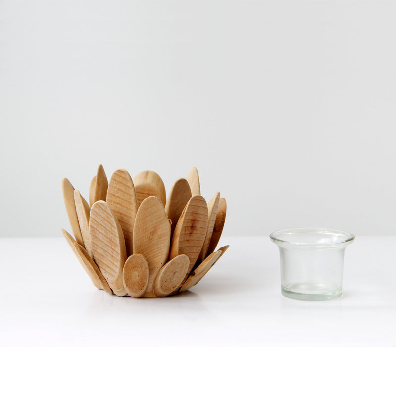 Handcrafted Wooden Flower Candle Holder