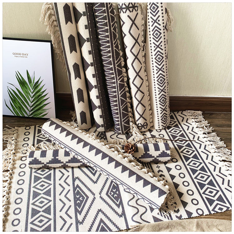 cotton and linen tassel carpet