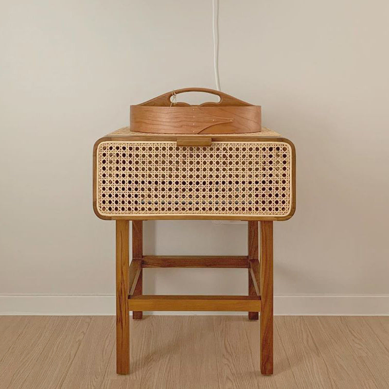 Retro Rattan Solid Wood Bedside Table