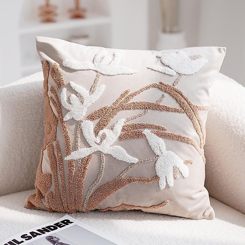 Modern Minimalist Living Room Sofa Cushion Plant Leaves Tufted Pillow Cover