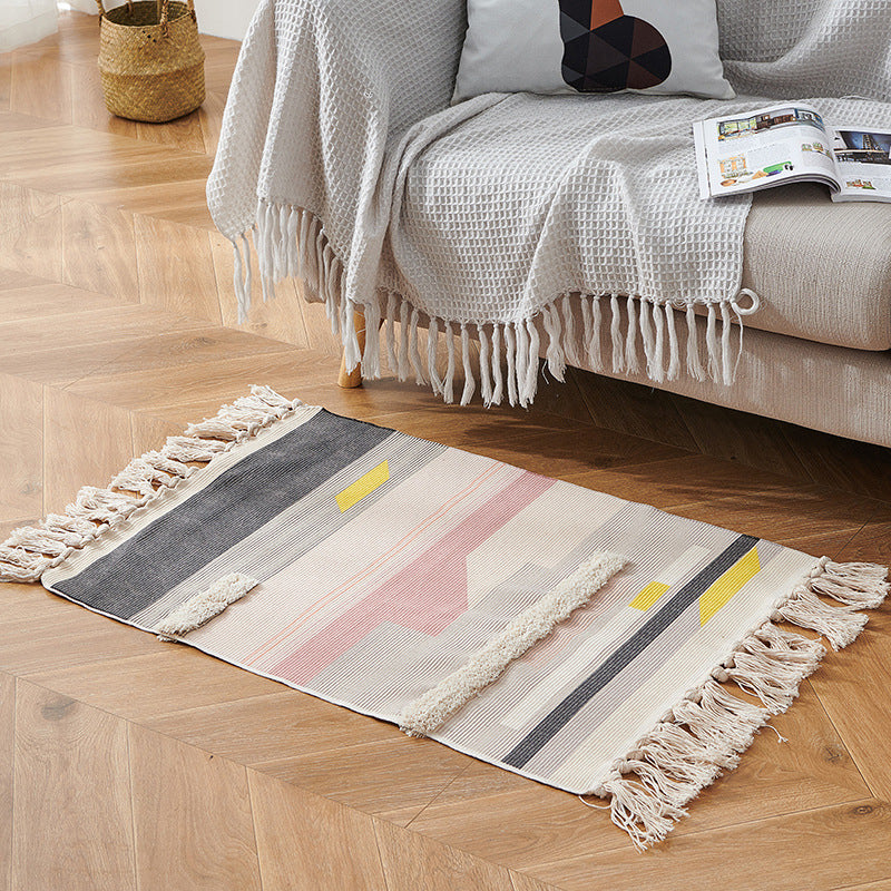 Woven Fringed Stripe Rug