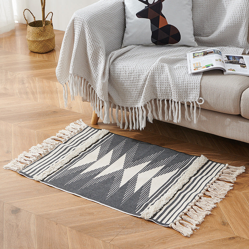Woven Fringed Stripe Rug