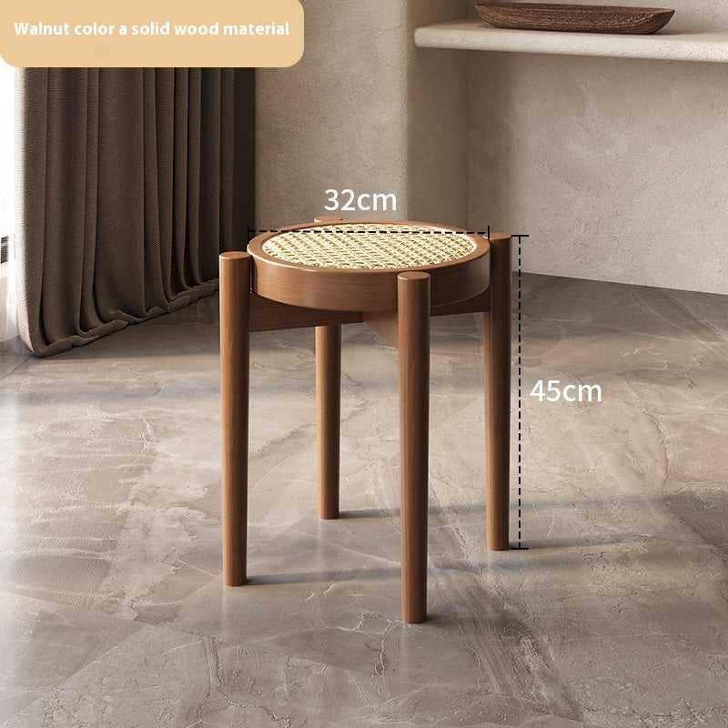 Wood and Rattan Stackable Stool