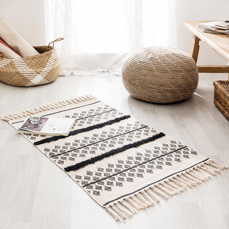 Woven Fringed Stripe Rug