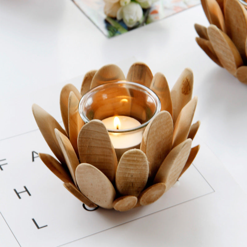Handcrafted Wooden Flower Candle Holder