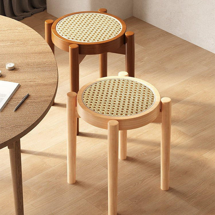 Wood and Rattan Stackable Stool