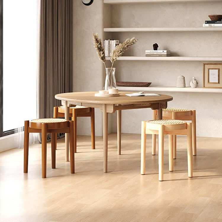 Wood and Rattan Stackable Stool
