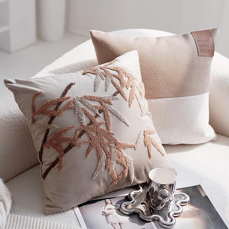 Modern Minimalist Living Room Sofa Cushion Plant Leaves Tufted Pillow Cover