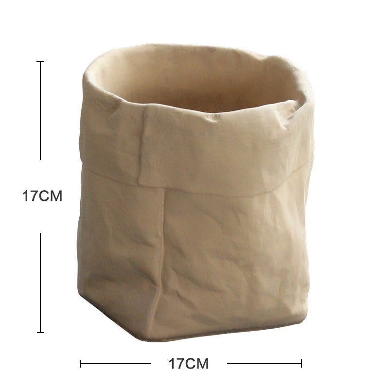 Cement Cloth Bag Flowerpot Imitation Leather Bag Simple Nordic Modern Creative Home Ins Style Green Plant Potted Pot
