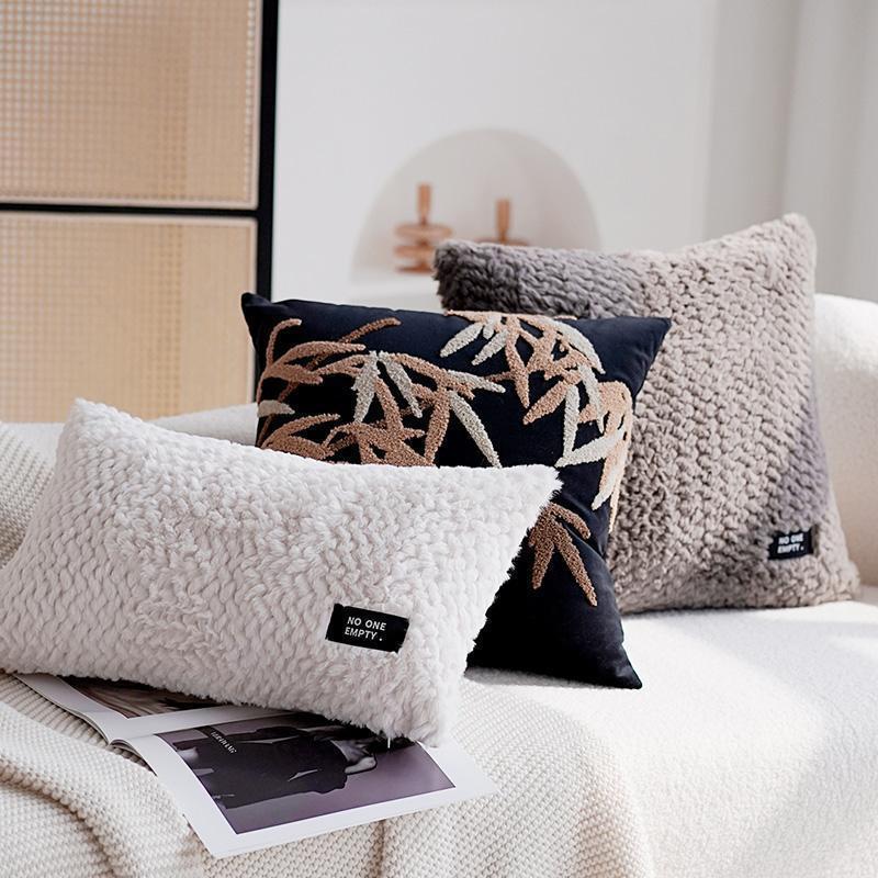 Modern Minimalist Living Room Sofa Cushion Plant Leaves Tufted Pillow Cover